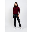 Pullover Asymetrique Col Roulé Manches Raglan Cassy Bourgogne, Jersey, 100% Cachemire, 2 Fils - Femme
