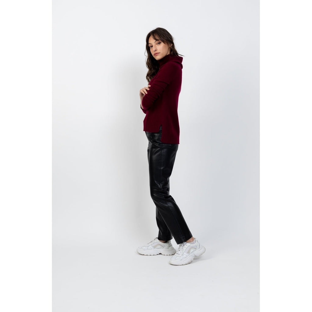 Pullover Asymetrique Col Roulé Manches Raglan Cassy Bourgogne, Jersey, 100% Cachemire, 2 Fils - Femme