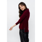 Pullover Asymetrique Col Roulé Manches Raglan Cassy Bourgogne, Jersey, 100% Cachemire, 2 Fils - Femme