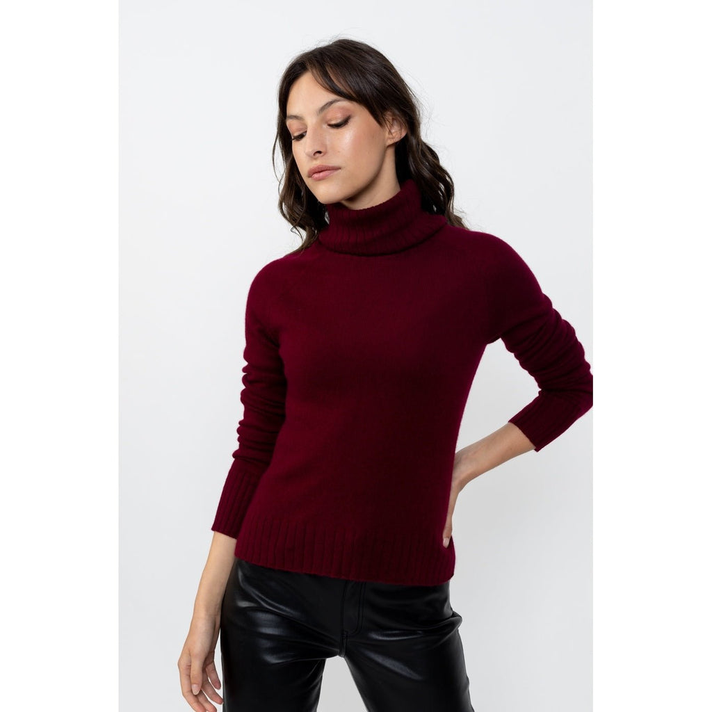 Pullover Asymetrique Col Roulé Manches Raglan Cassy Bourgogne, Jersey, 100% Cachemire, 2 Fils - Femme