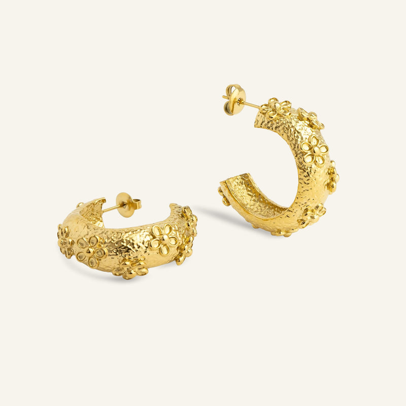 Demi créoles fleur acier inoxydable doré