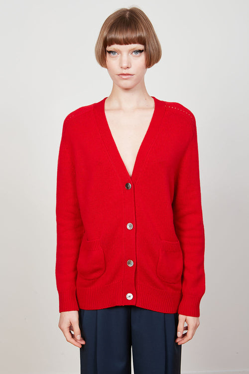 Long cardigan with front pockets - Red