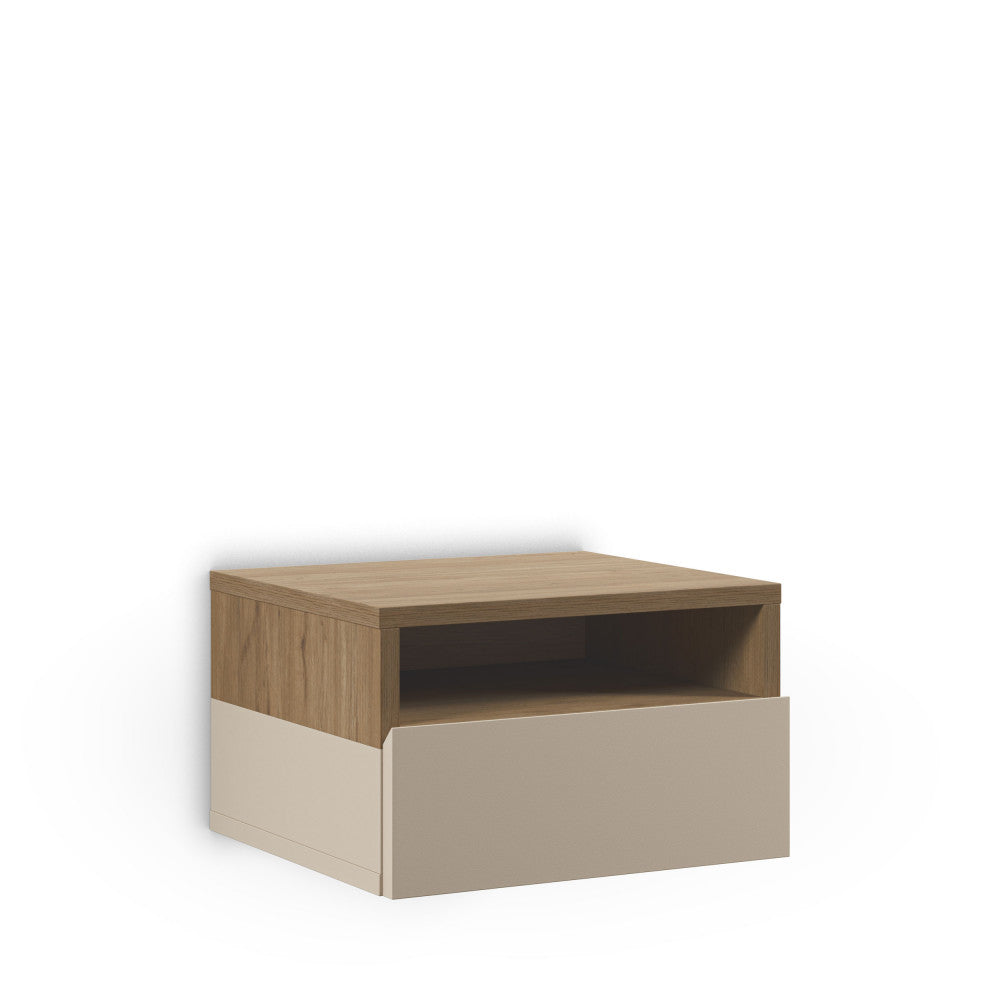 Quenor - Wall-Mounted Bedside Table with 1 Drawer - Wood - Beige