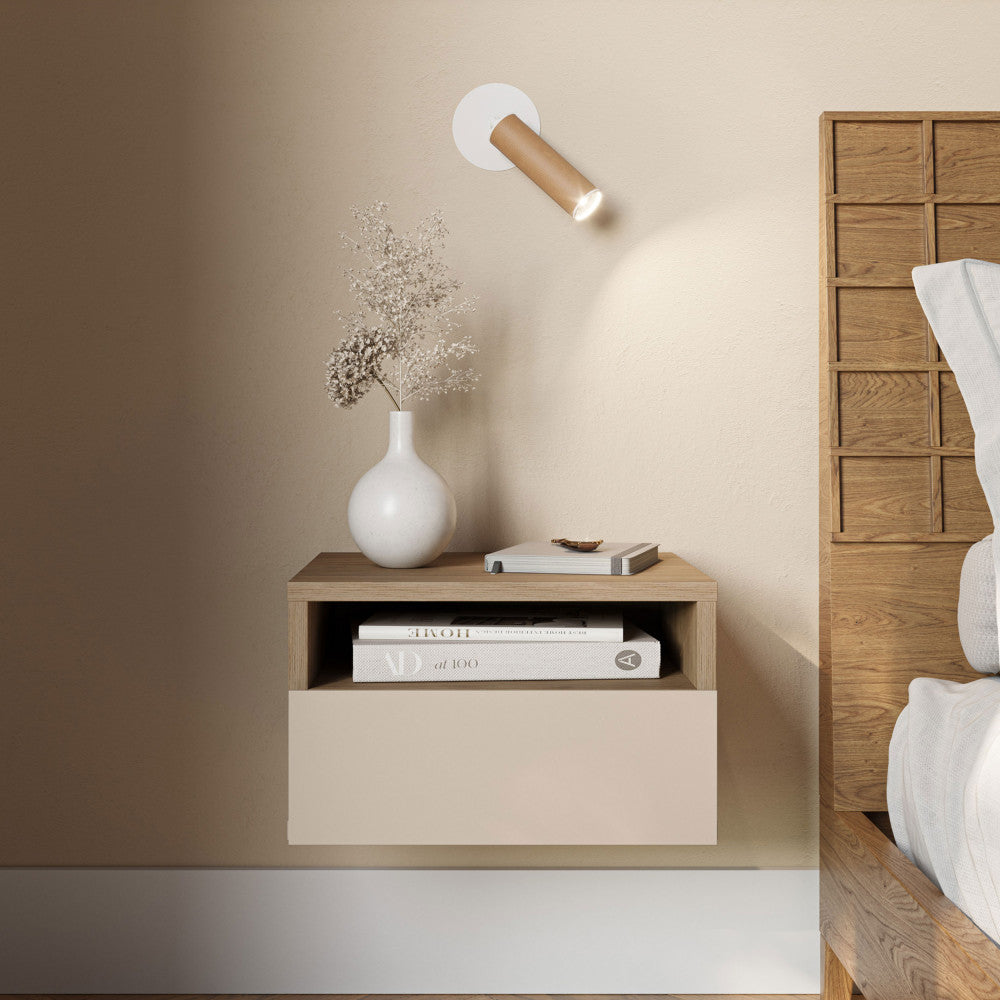 Quenor - Wall-Mounted Bedside Table with 1 Drawer - Wood - Beige
