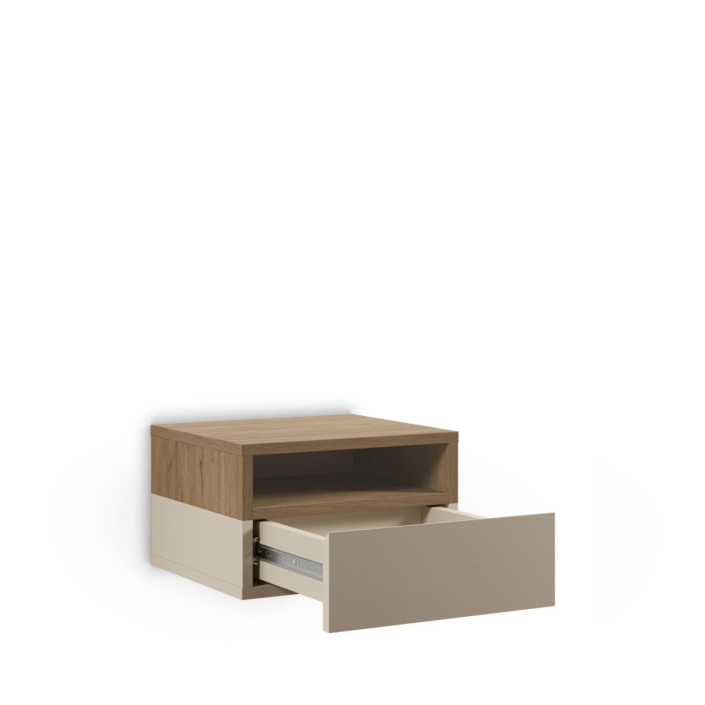 Quenor - Wall-Mounted Bedside Table with 1 Drawer - Wood - Beige