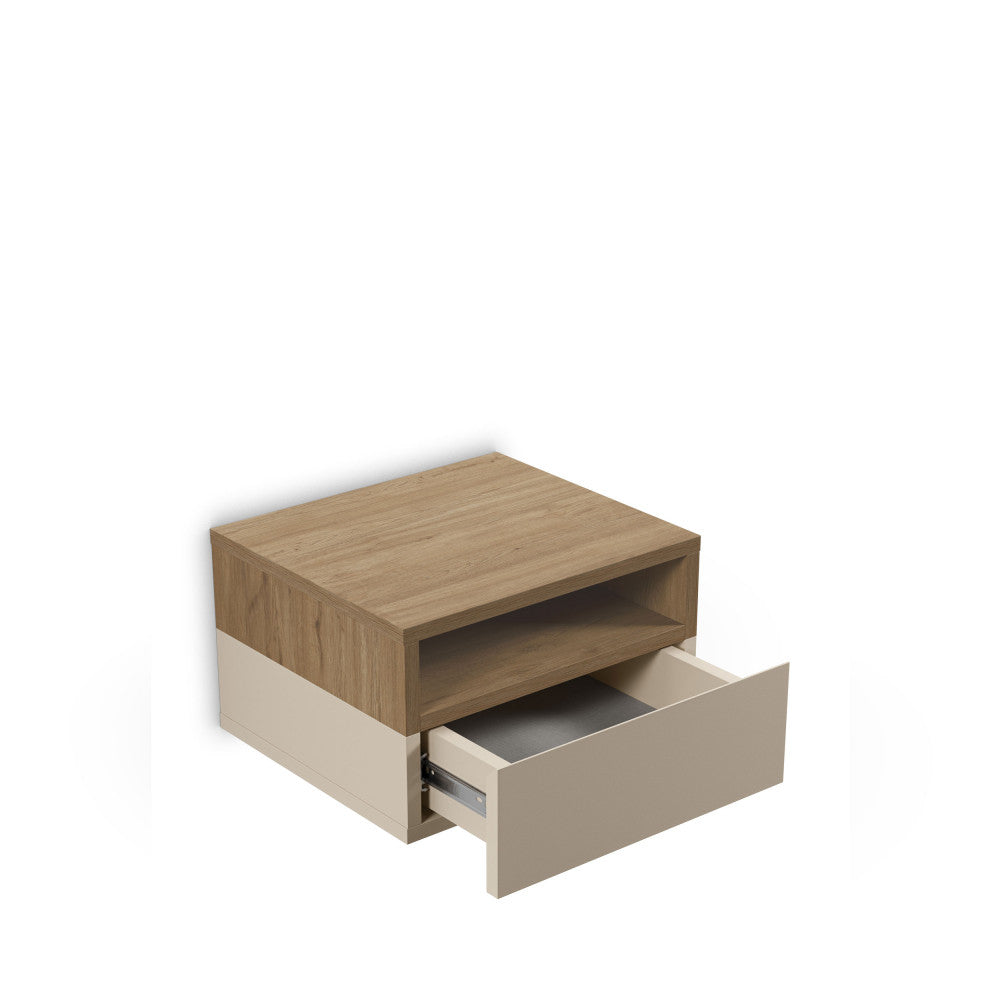 Quenor - Wall-Mounted Bedside Table with 1 Drawer - Wood - Beige
