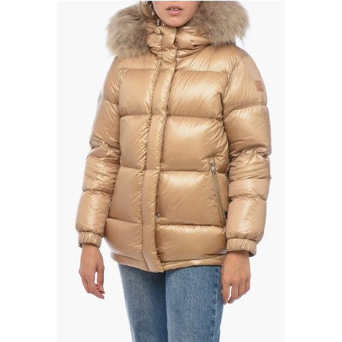 Quilted Down Jacket With Detachable Real Fur Trim