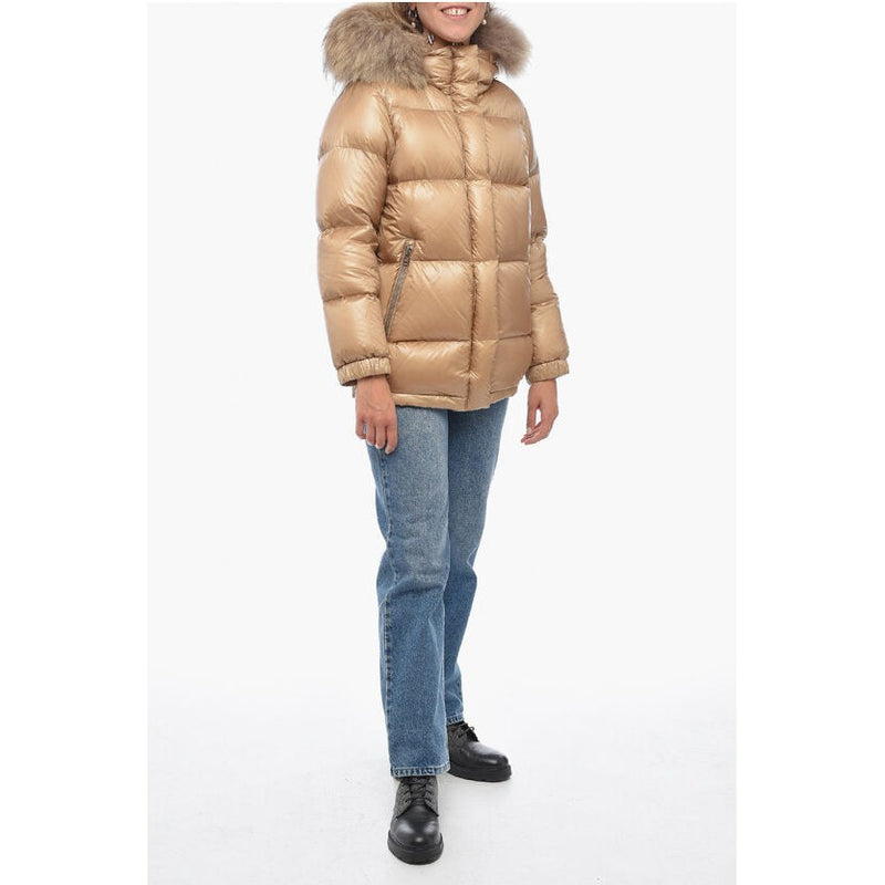 Quilted Down Jacket With Detachable Real Fur Trim