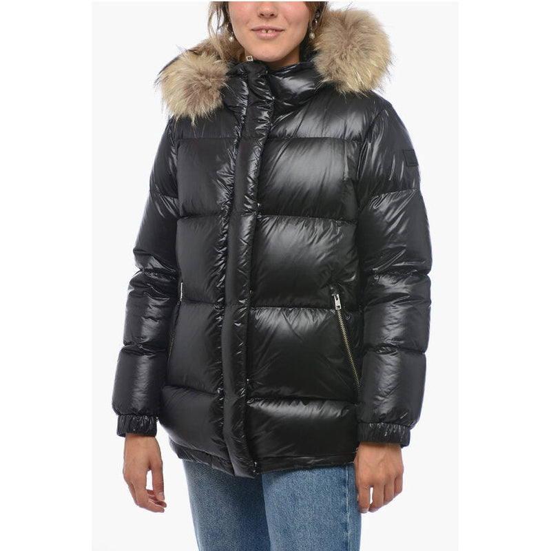 Quilted Down Jacket With Detachable Real Fur Trim