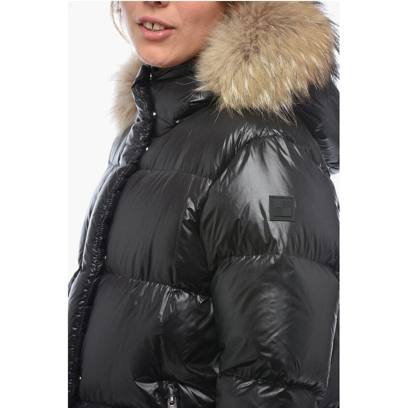 Quilted Down Jacket With Detachable Real Fur Trim