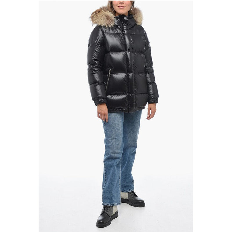 Quilted Down Jacket With Detachable Real Fur Trim