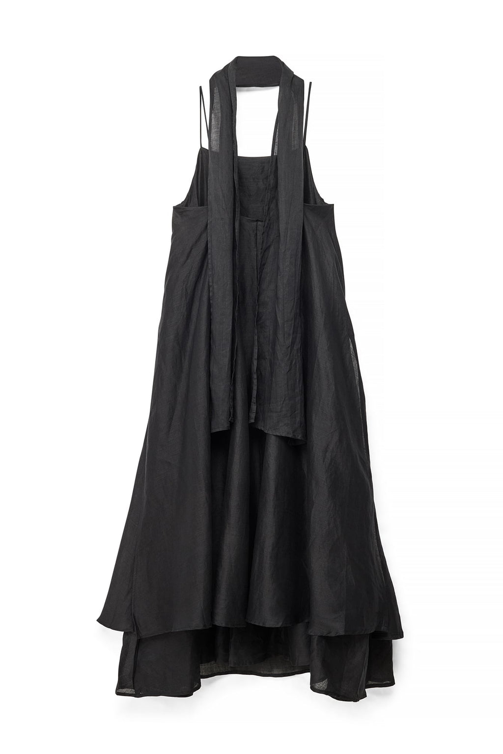 Robe Mi-Longue En Ramie Avec Écharpe Noir