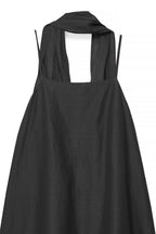 Robe Mi-Longue En Ramie Avec Écharpe Noir