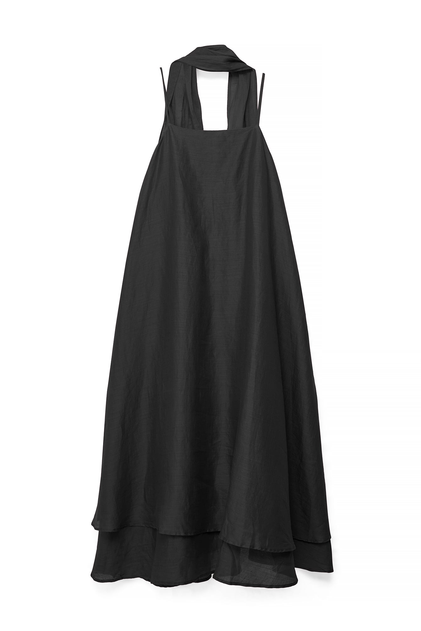 Robe Mi-Longue En Ramie Avec Écharpe Noir