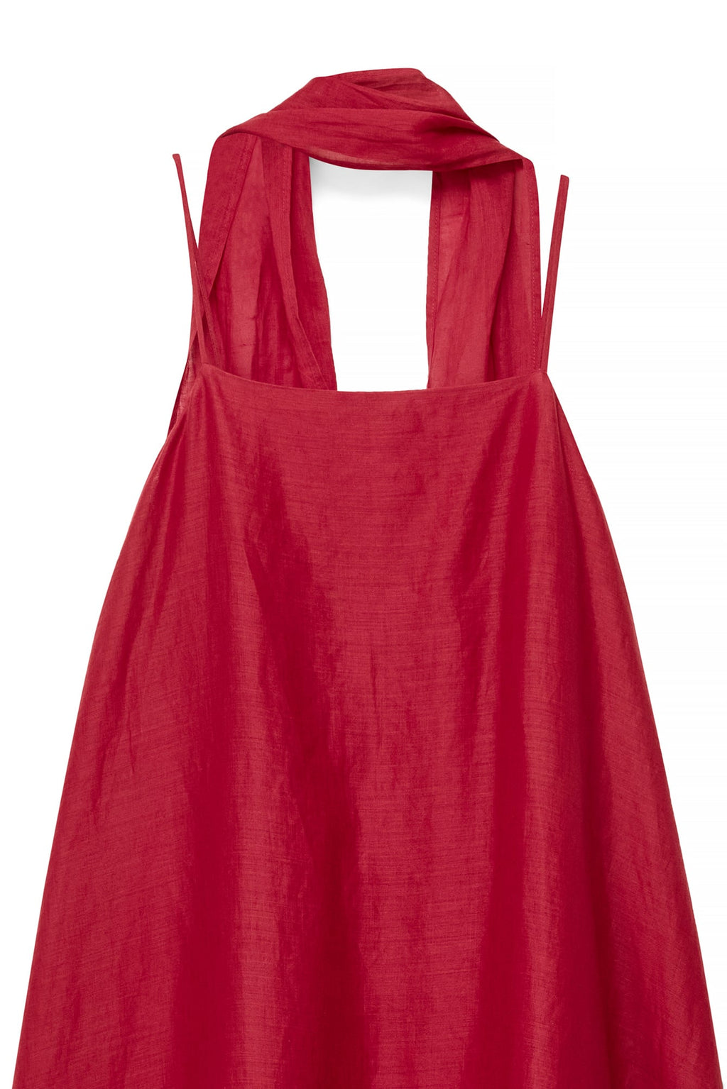 Robe Mi-Longue En Ramie Avec Écharpe Rouge