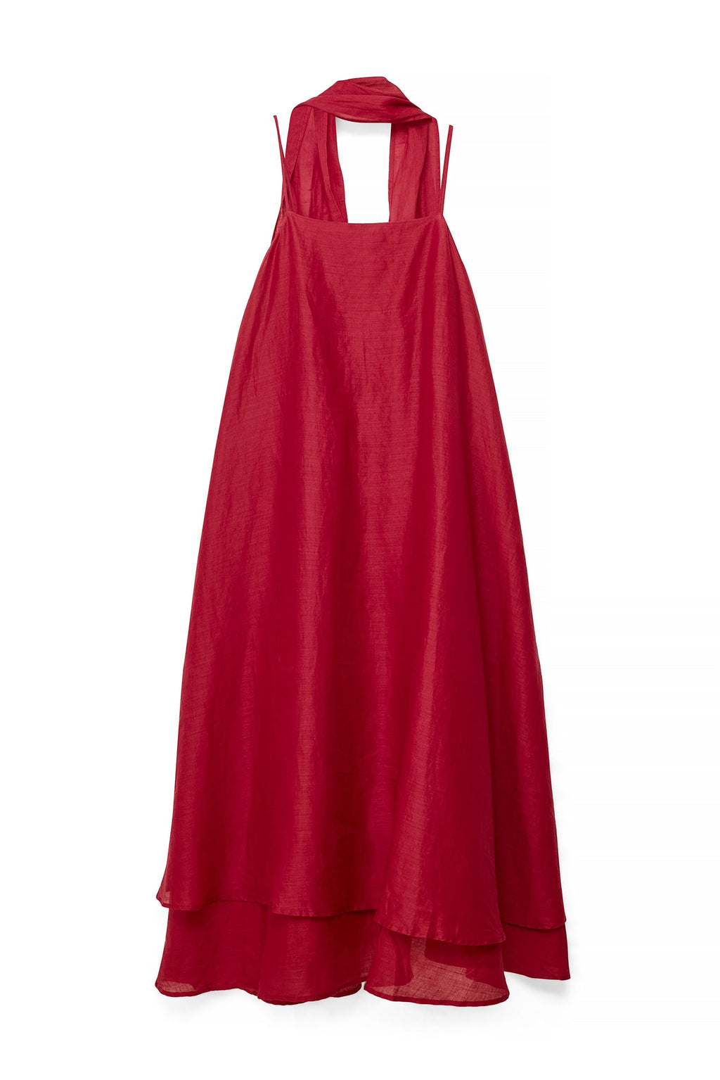 Robe Mi-Longue En Ramie Avec Écharpe Rouge