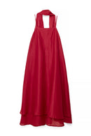 Robe Mi-Longue En Ramie Avec Écharpe Rouge