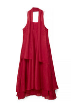 Robe Mi-Longue En Ramie Avec Écharpe Rouge