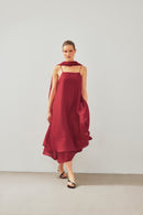 Robe Mi-Longue En Ramie Avec Écharpe Rouge