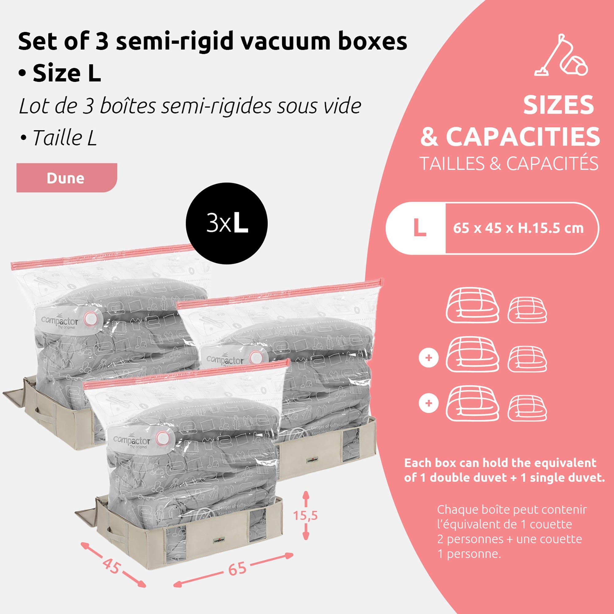 Lot 3 Housses Rangement Sous Vide M