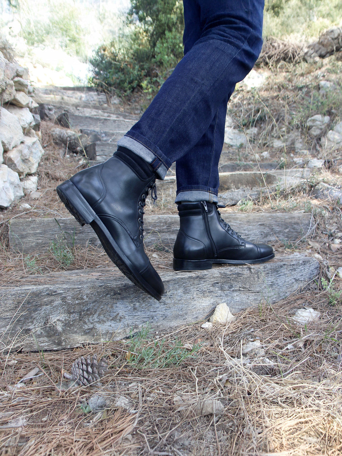 Rangers Boots À Col Cuir Noir - Homme