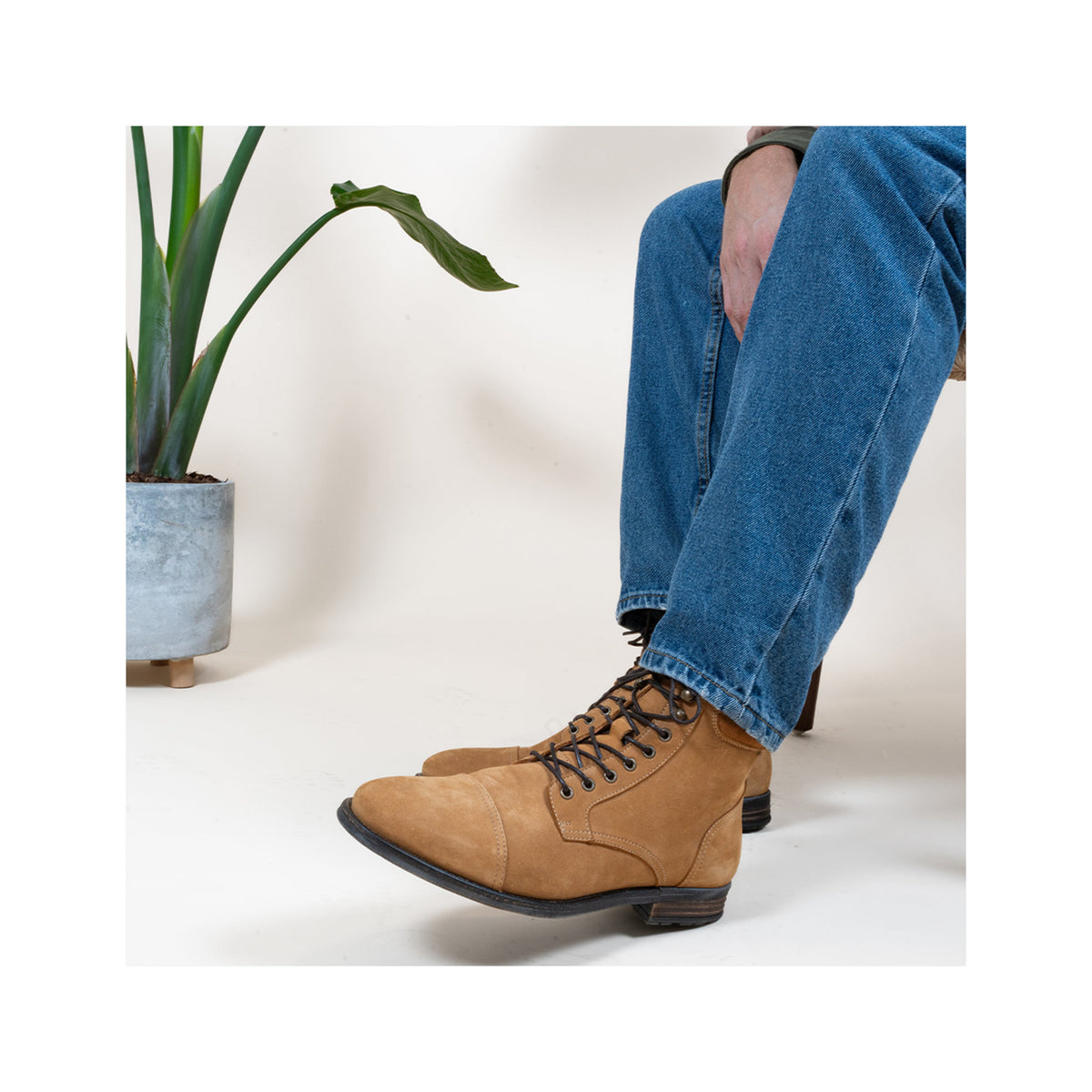 Ranger Boots À Col Cuir Nubuck Cognac - Homme