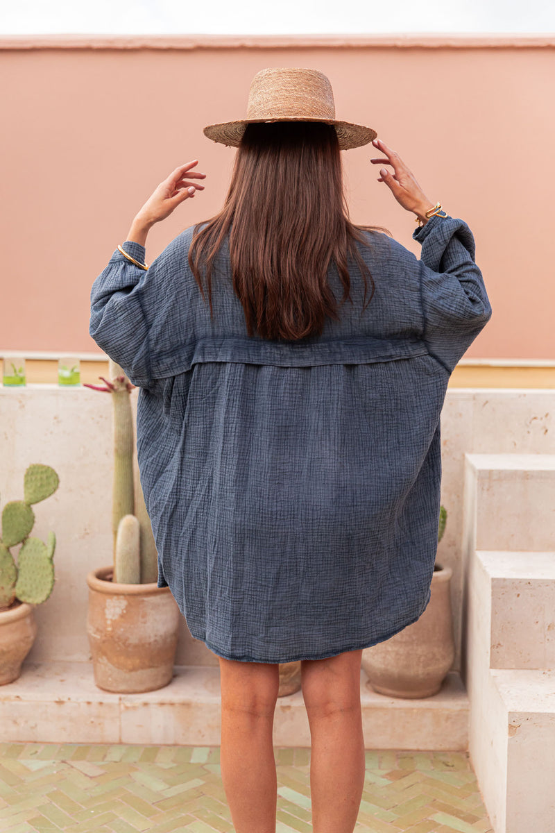 RAPHAËL Marine - Long Cotton Gauze Shirt
