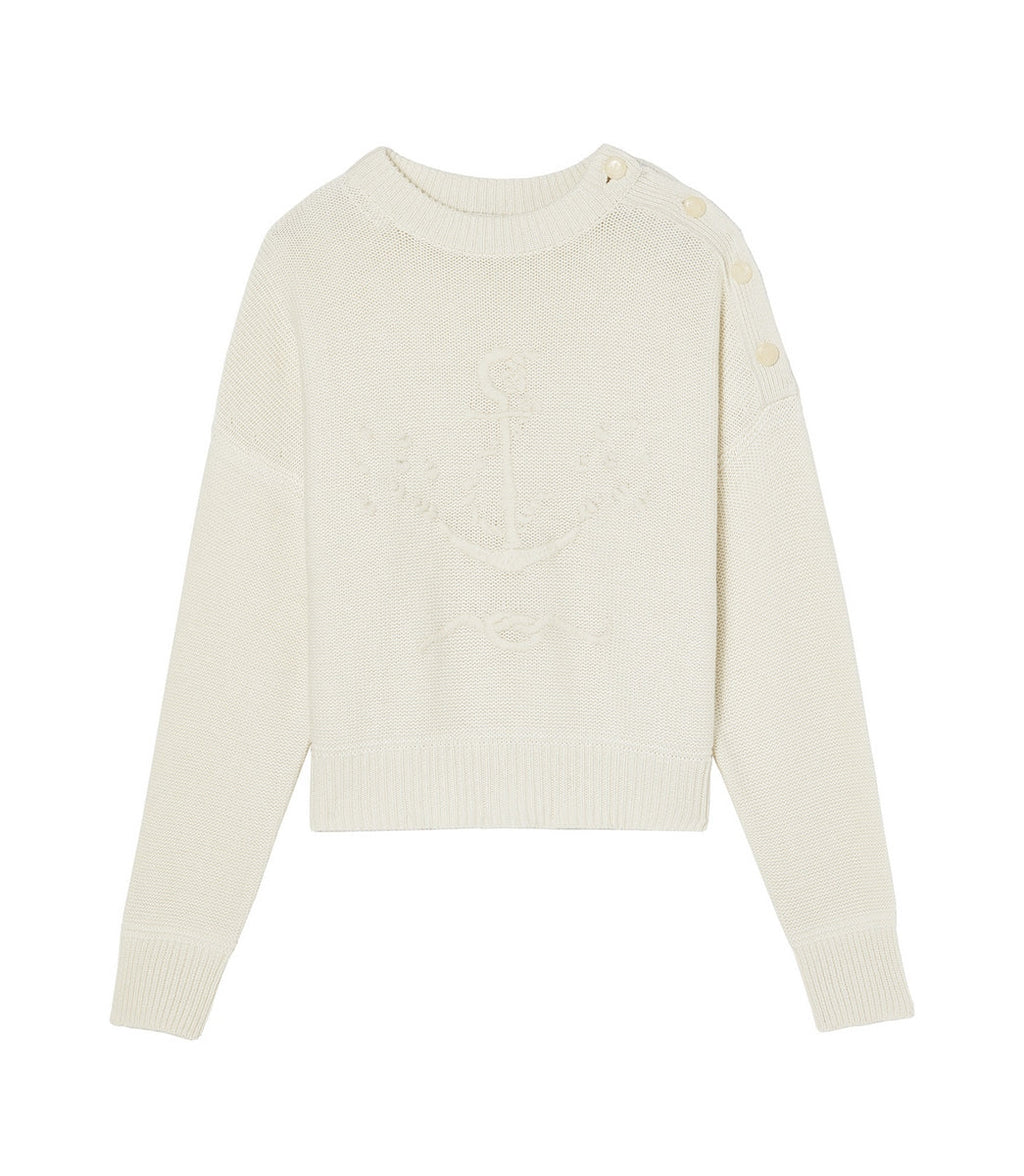 Hand-Embroidered Anchor Crew Neck Jumper - Natural - Women