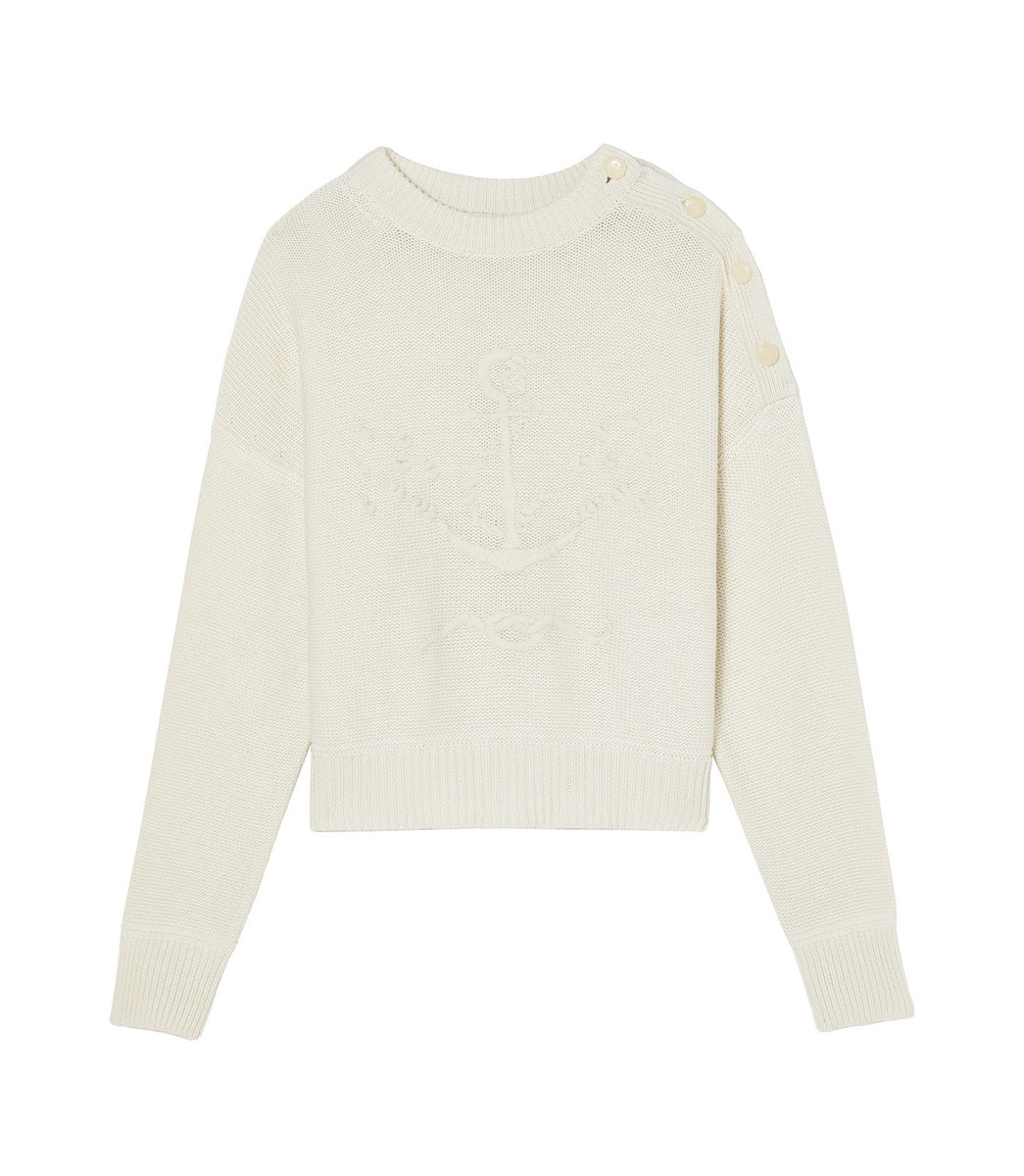 Hand-Embroidered Anchor Crew Neck Jumper - Natural - Women