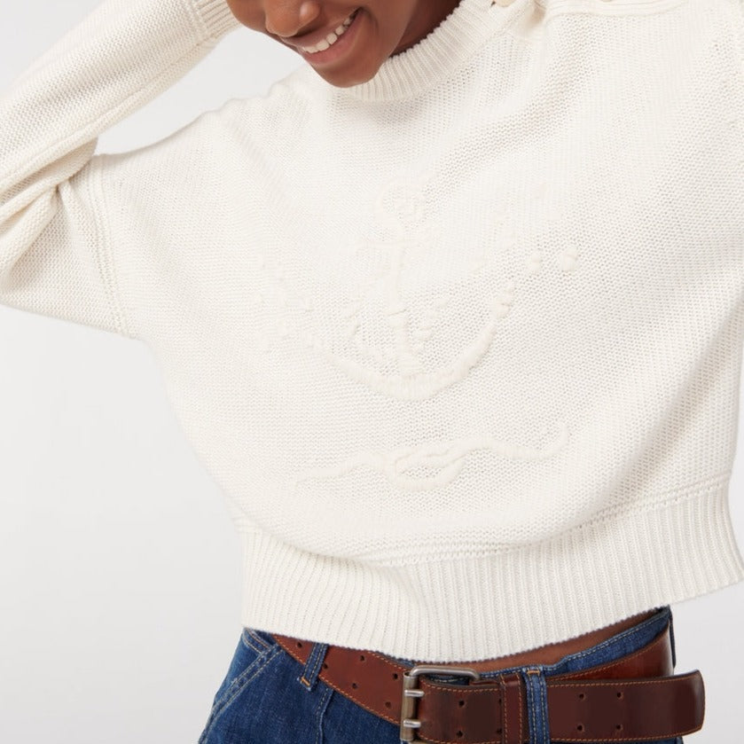 Hand-Embroidered Anchor Crew Neck Jumper - Natural - Women