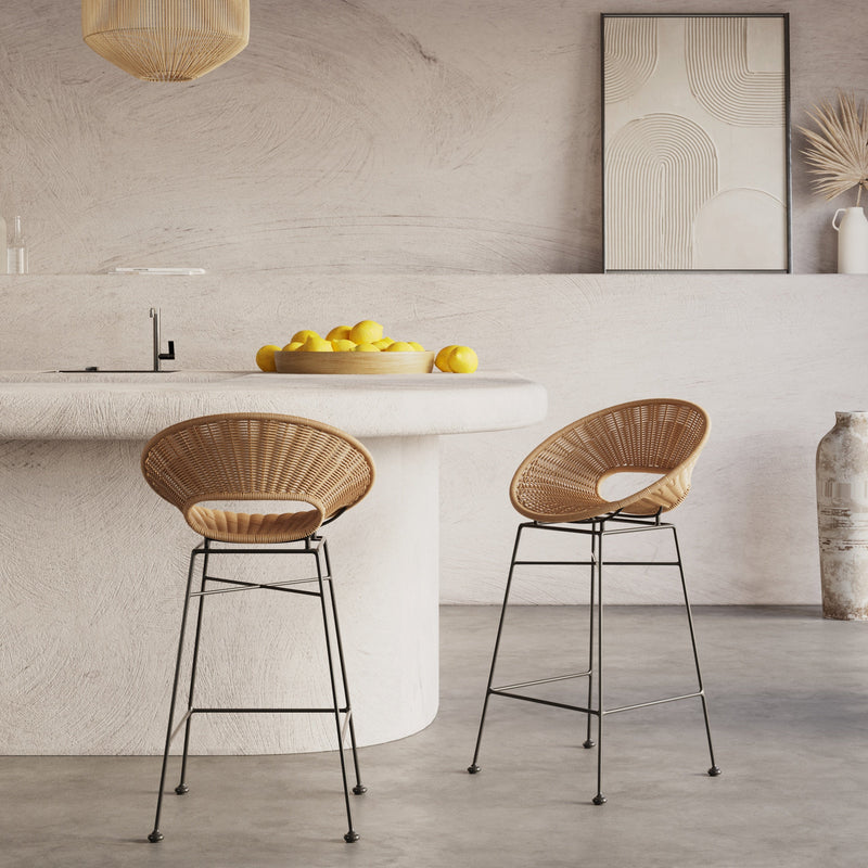 Set of 2 Rava Bar Stools - Light Brown