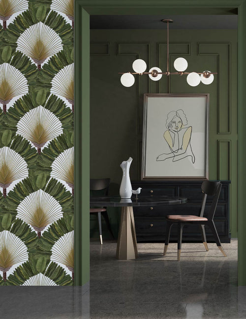 Papel pintado Ravinala - Verde liquen