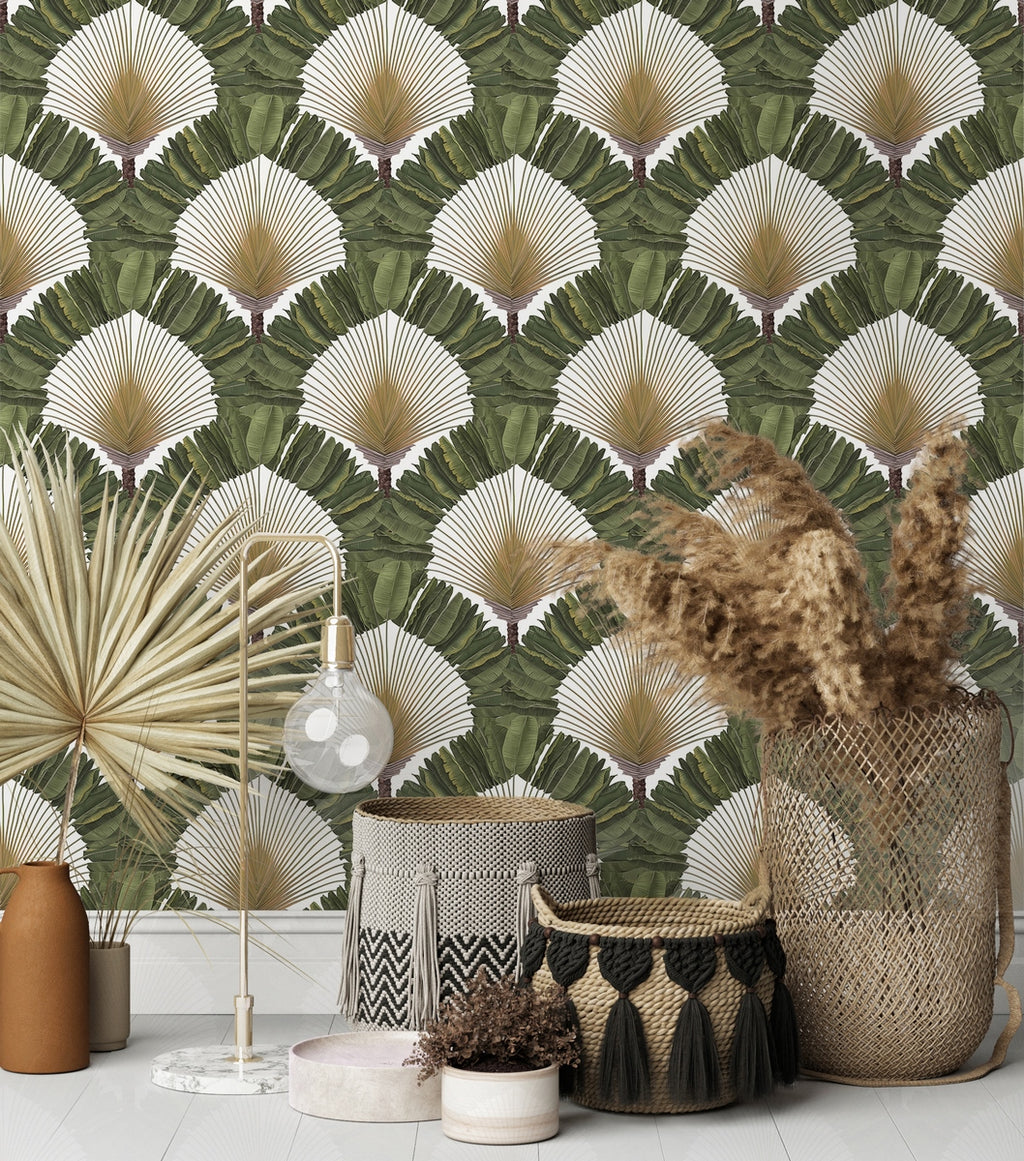 Ravinala Wallpaper - Lichen Green
