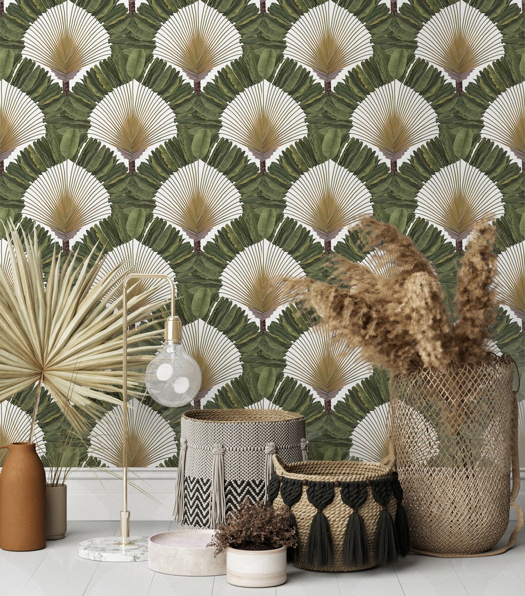 Ravinala Wallpaper - Lichen Green