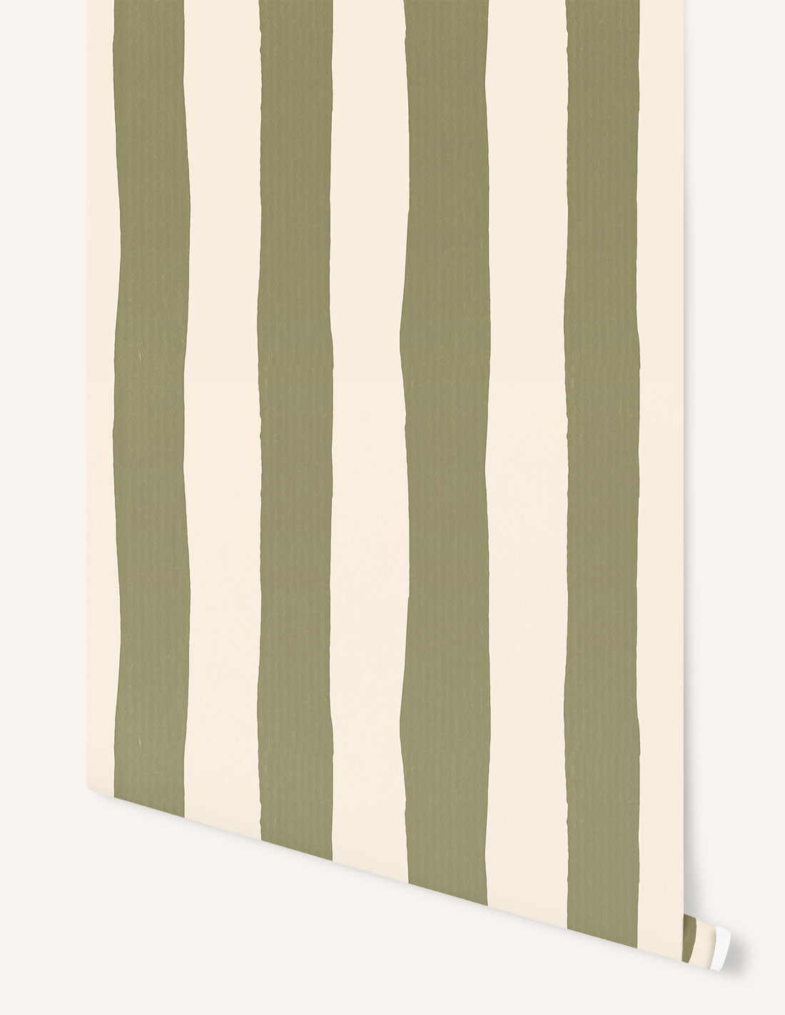 Rouleau Papier Peint Rayures - Olive Et Crème