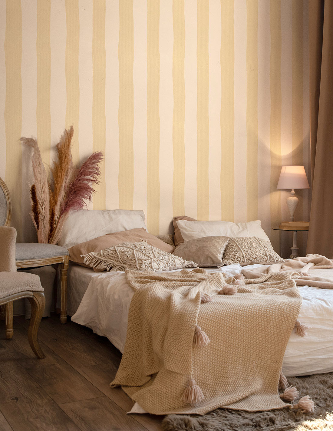 Striped Wallpaper - Wheat and Cream