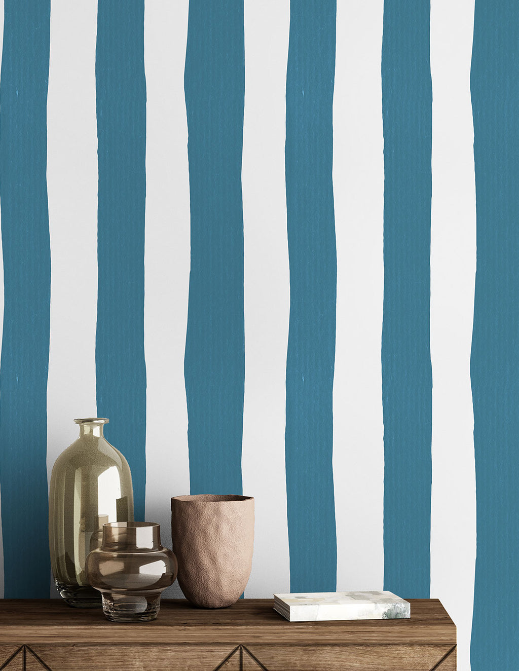Rouleau Papier Peint Rayures - Bleu Lagon