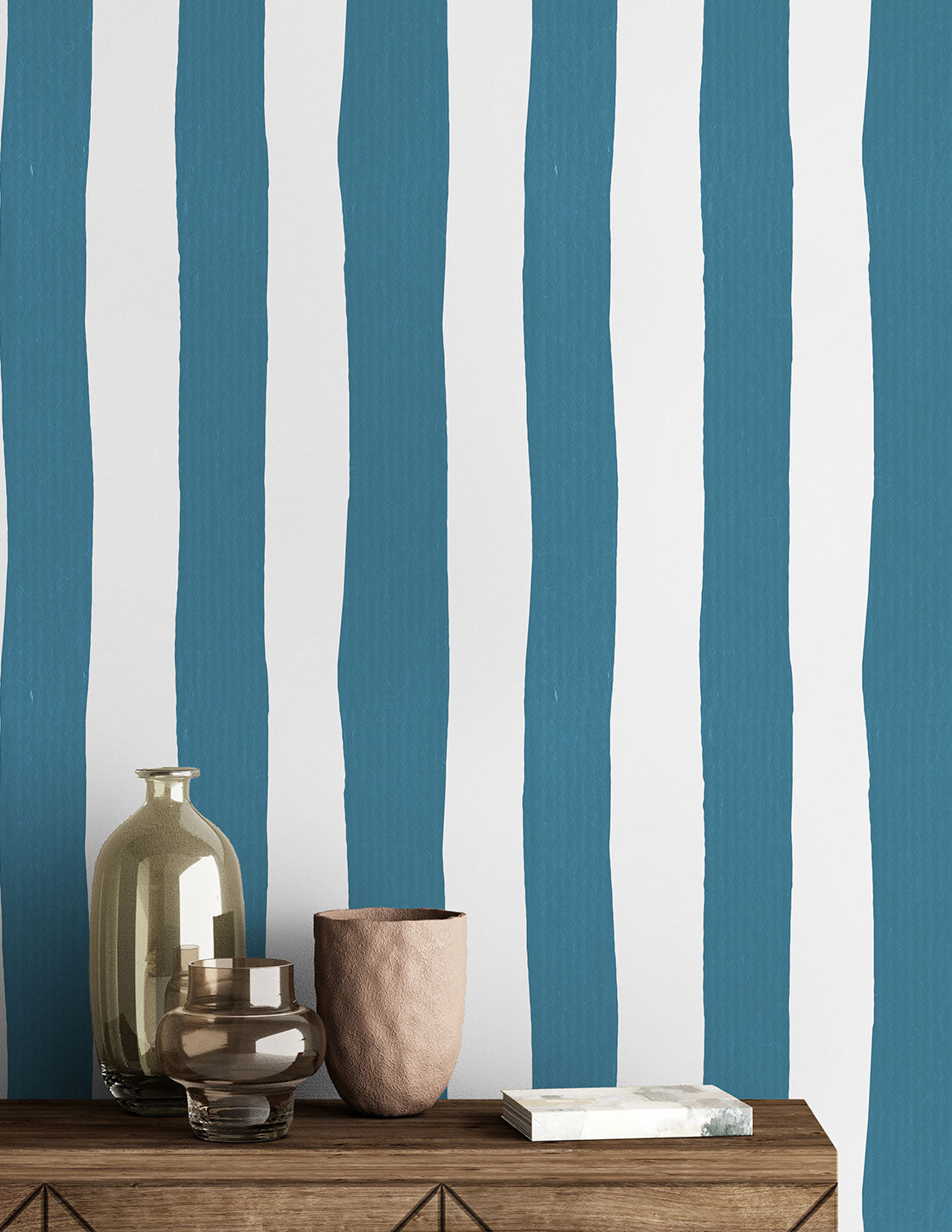 Rouleau Papier Peint Rayures - Bleu Lagon