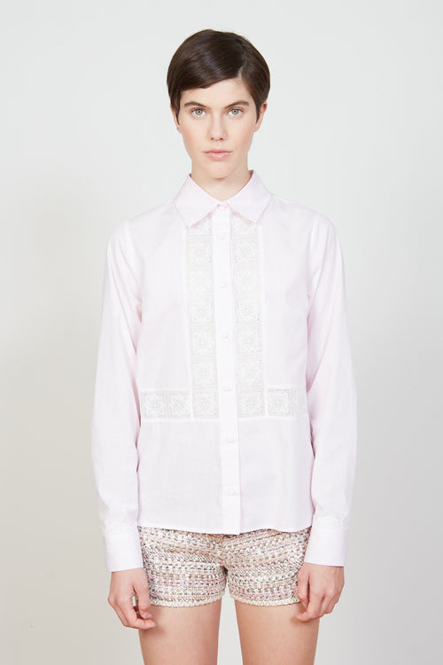 Camisa recta de popelín de algodón a rayas - Rosa