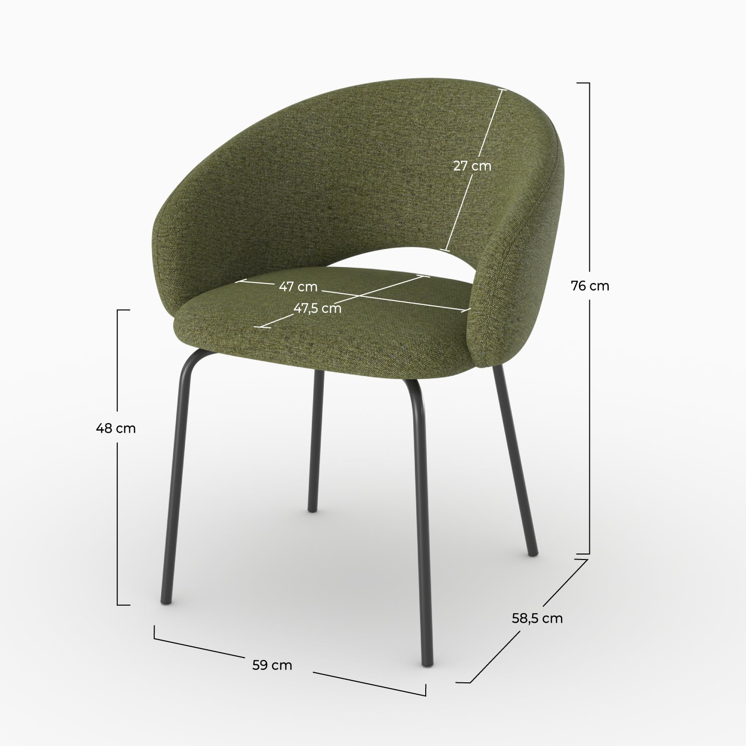 Milly - Chaise En Tissu Vert Chiné Et Pieds Noirs