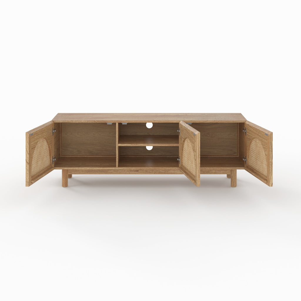 Delya - Mueble TV De Madera Maciza Y Ratán De Mindi