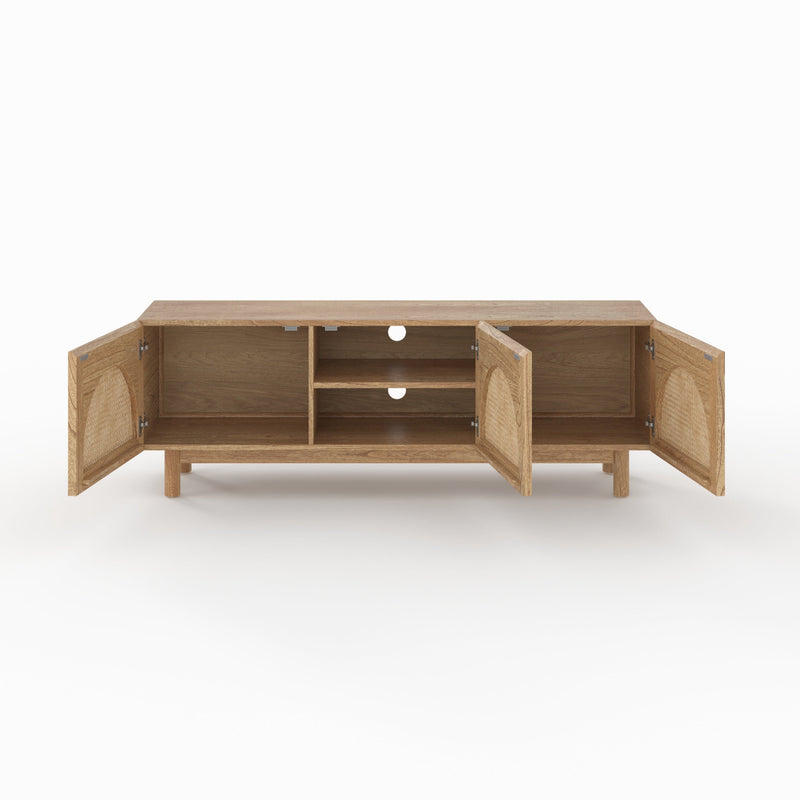 Meuble TV Delya en bois massif de mindi et rotin 160 cm
