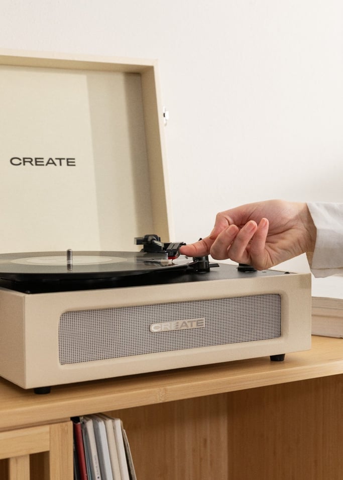 Compact Record Player - Retro Turntable with Bluetooth Player/Recorder, USB, SD, MicroSD & MP3 - Beige