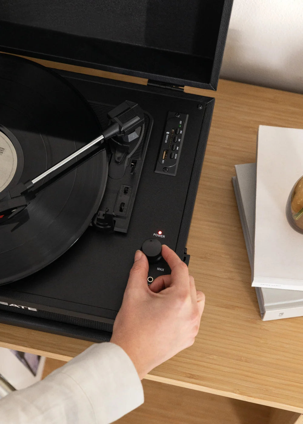 Record Player Compact - Retro Turntable with Bluetooth, USB, SD, MicroSD & MP3 Player/Recorder - Black