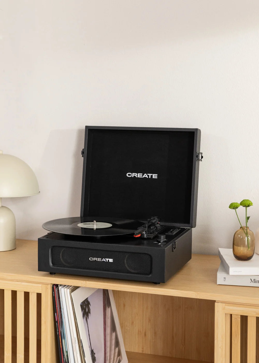 Record Player Compact - Retro Turntable with Bluetooth, USB, SD, MicroSD & MP3 Player/Recorder - Black