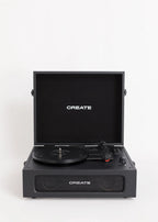 Record Player Compact - Retro Turntable with Bluetooth, USB, SD, MicroSD & MP3 Player/Recorder - Black