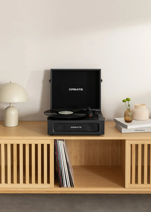 Record Player Compact - Platine Rétro Avec Lecteur/Enregistreur Bluetooth, Usb, Sd, Microsd Et Mp3 - Noir