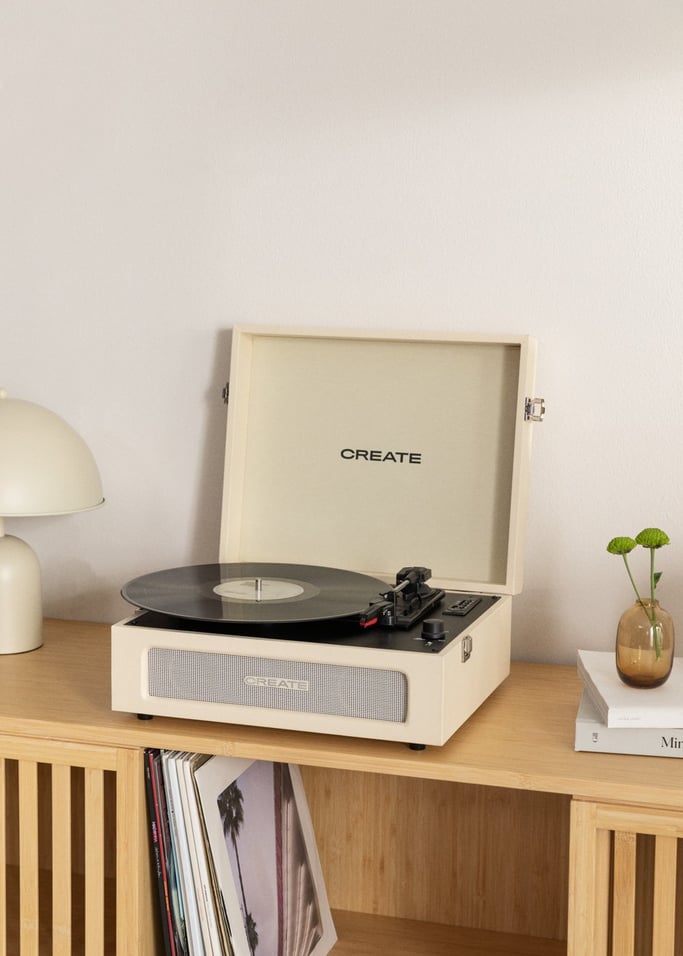 Record Player Compact - Platine Rétro Avec Lecteur/Enregistreur Bluetooth, Usb, Sd, Microsd Et Mp3 - Beige