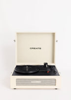 Compact Record Player - Retro Turntable with Bluetooth Player/Recorder, USB, SD, MicroSD & MP3 - Beige