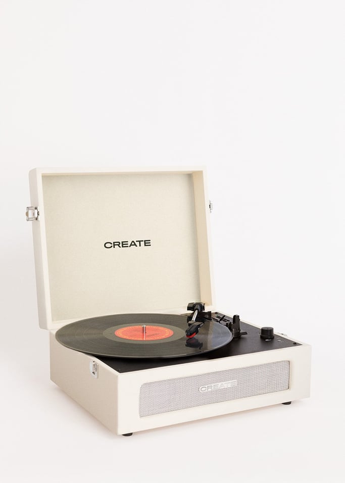 Compact Record Player - Retro Turntable with Bluetooth Player/Recorder, USB, SD, MicroSD & MP3 - Beige